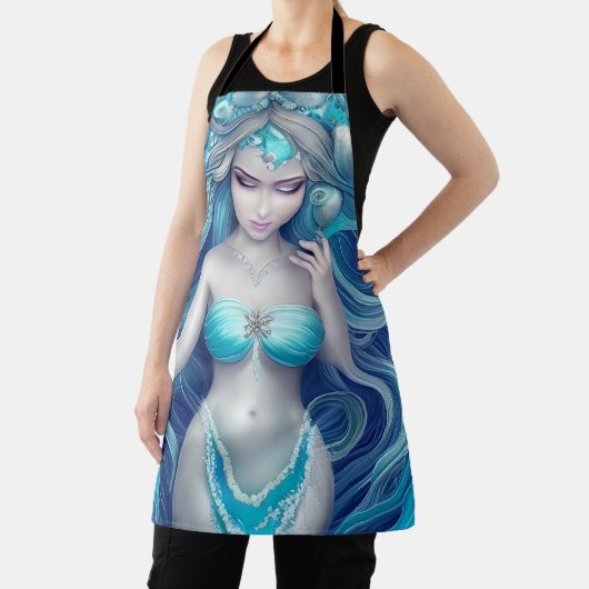 美しいブルーシーシェルマーメイドグラフィック エプロン (インサイチュ)