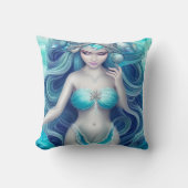 美しいブルーシーシェルマーメイドグラフィック クッション (正面)