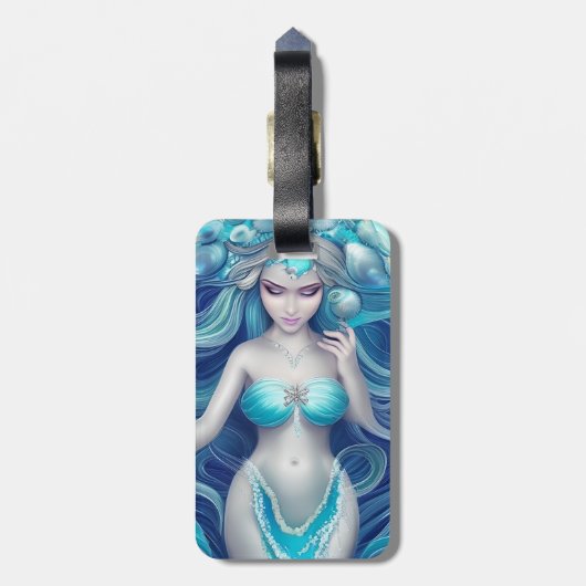 美しいブルーシーシェルマーメイドグラフィック ラゲッジタグ (裏面縦)