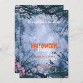 美しいブルースカイピンクの花ハローウィンパーティ 招待状 (正面/裏面)
