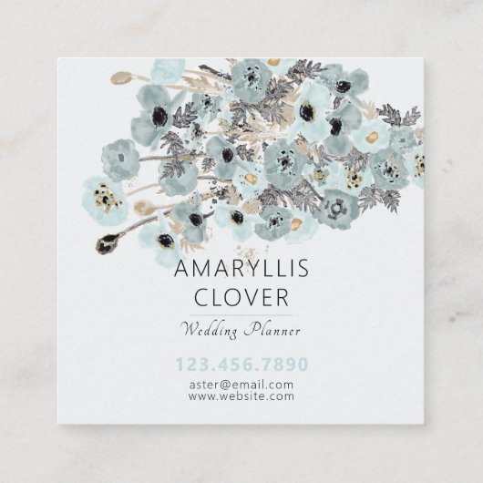 美しいブルータウペクリームブラックポピーフローラ スクエア名刺 (裏面)