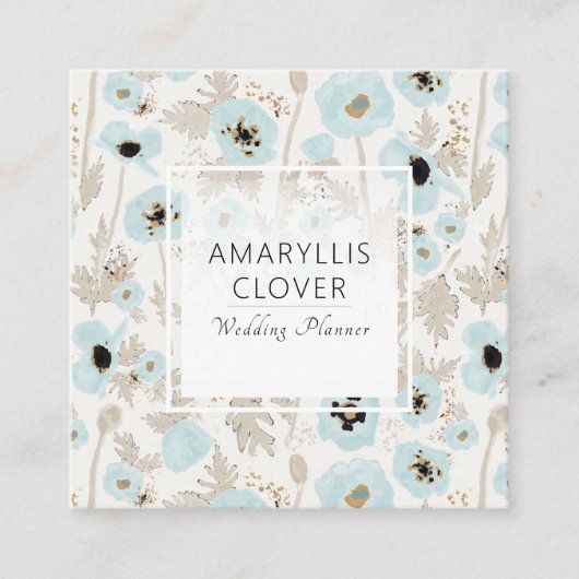 美しいブルータウペクリームブラックポピーフローラ スクエア名刺 (正面)