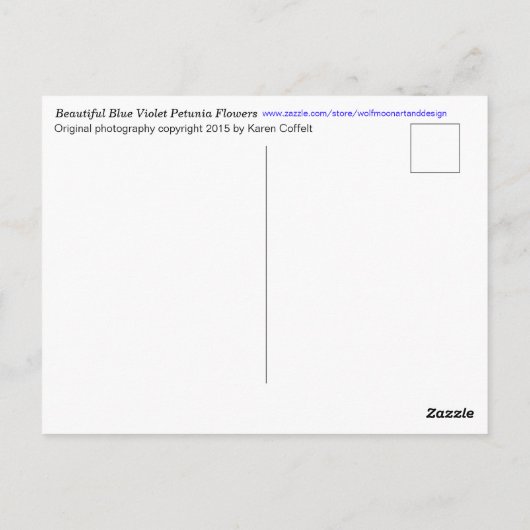 美しいブルーバイオレットペチュニアの花の写真 ポストカード (裏面)