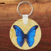 美しいブルーバタフライヴィンテージアート キーホルダー (正面)