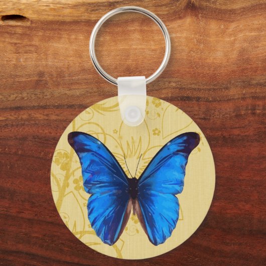 美しいブルーバタフライヴィンテージアート キーホルダー (正面)