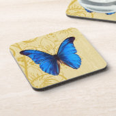 美しいブルーバタフライヴィンテージアート コースター (左側)