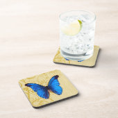 美しいブルーバタフライヴィンテージアート コースター (右側)