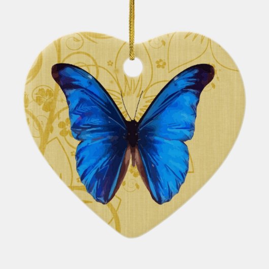 美しいブルーバタフライヴィンテージアート セラミックオーナメント (裏面)