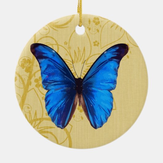 美しいブルーバタフライヴィンテージアート セラミックオーナメント (裏面)