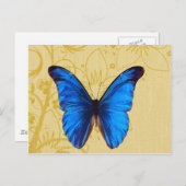 美しいブルーバタフライヴィンテージアート ポストカード (正面/裏面)