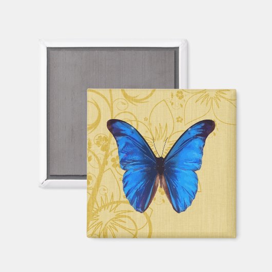 美しいブルーバタフライヴィンテージアート マグネット (正面/裏面)