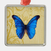 美しいブルーバタフライヴィンテージアート メタルオーナメント (正面)