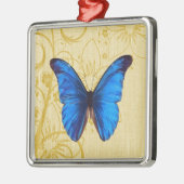 美しいブルーバタフライヴィンテージアート メタルオーナメント (左)