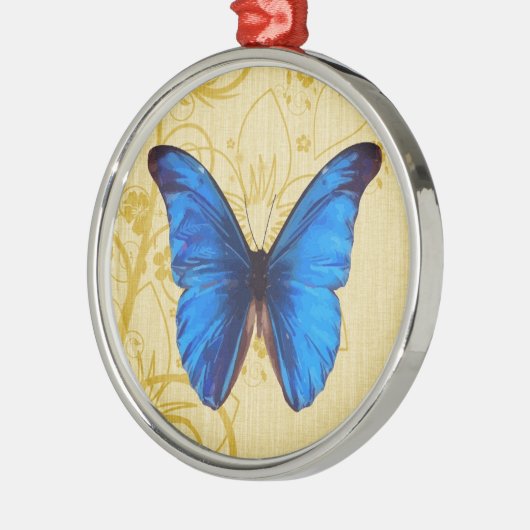 美しいブルーバタフライヴィンテージアート メタルオーナメント (左)
