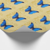 美しいブルーバタフライヴィンテージアート ラッピングペーパー (角)