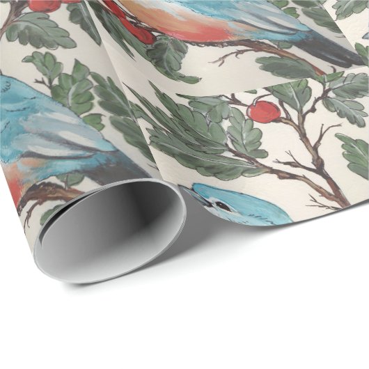 美しいブルーバードさくらんぼ葉ティール(緑がかった色)ギフトラップ ラッピングペーパー (ロールコーナー)