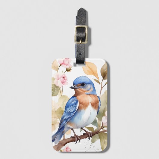 美しいブルーバードウォーター絵を描カラー ラゲッジタグ (正面縦)