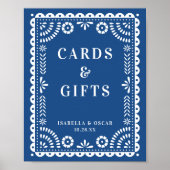 美しいブルーパペルピカドウェディングレセプションサイン ポスター (正面)