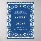 美しいブルーパペル結婚ピカドの歓迎サイン ポスター (正面)