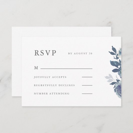 美しいブルーフローラウェディングスプ 出欠カード (正面/裏面)