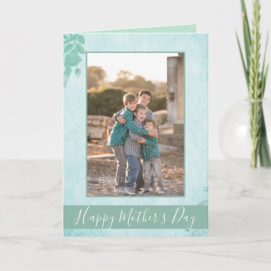美しいブルーフローラハッピーマザーズデイ写真 カード (正面)