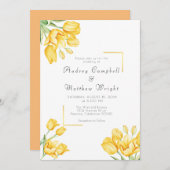 美しいブルーミングイエローチューリップ結婚式招待状 招待状 (正面/裏面)