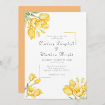 美しいブルーミングイエローチューリップ結婚式招待状