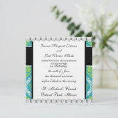 美しいブルーライムグリーンとクリーム華美ダマスク 招待状 (スタンド正面)