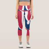 美しいブルーレッドの白いホームウィークエンド カプリレギンス (正面)