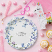 美しいブルーワイルドフラワーリースベビーシャワー ペーパープレート (パーティー)