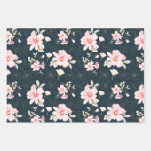 美しいブルー赤面フローラルパターン ラッピングペーパーシート (正面2)