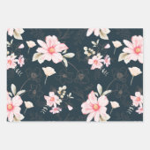 美しいブルー赤面フローラルパターン ラッピングペーパーシート (正面)