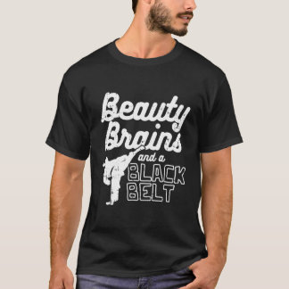 美しいブレインズブラックベルトポニーテールキックテコンドー Tシャツ