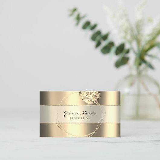 美しいブログストライプ金ゴールドセピアフォキエフローラ 名刺 (スタンド正面)