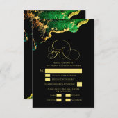 美しいブロンズグリーン金ゴールド結婚ゲート 出欠カード (正面/裏面)