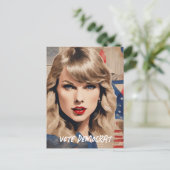 美しいブロンドの女性の投票の民主党のコラージュ ポストカード (スタンド正面)