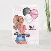 美しいブロンドローラーガールハッピーバースデー シーズンカード (正面)