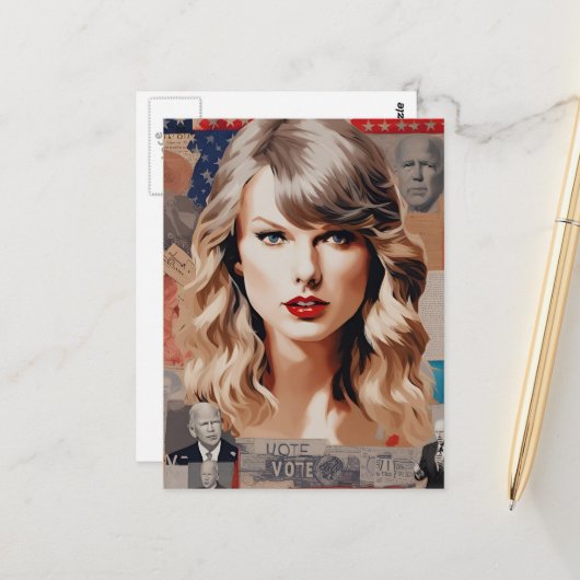 美しいブロンド女性の投票コラージュ ポストカード (正面/裏面インサイチュ)