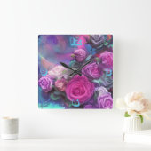 美しいブーケのバラウォールクロック スクエア壁時計 (ホーム)