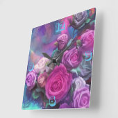 美しいブーケのバラウォールクロック スクエア壁時計 (傾斜)