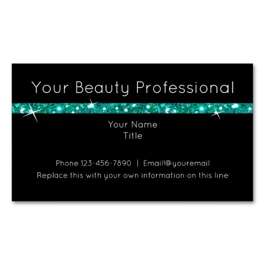 美しいプロフェッショナルデザイン及びターコイズグリッター マグネット名刺 (正面)