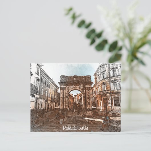 美しいプーラクロアチア絵を描シティ ポストカード (スタンド正面)