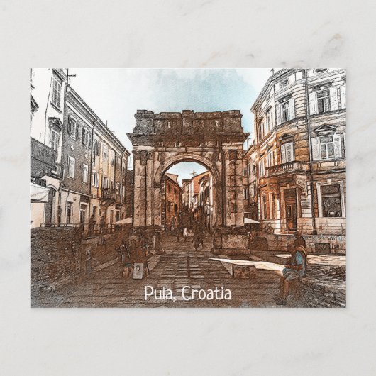 美しいプーラクロアチア絵を描シティ ポストカード (正面)