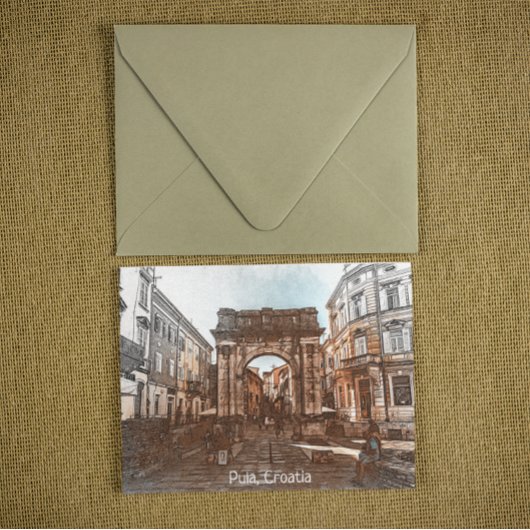 美しいプーラクロアチア絵を描シティ ポストカード