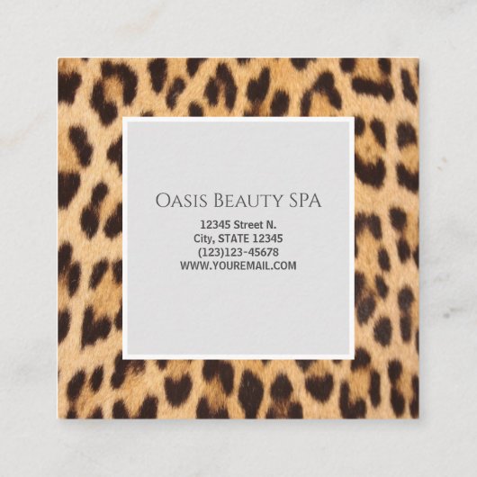 美しいヘアサロンレオパード印刷割引クーポン スクエア名刺 (裏面)