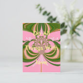 美しいベイビーピンクとグリーンと白の万華鏡 ポストカード (スタンド正面)