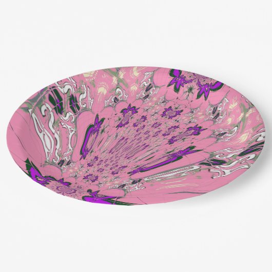 美しいベイビーピンクパープルモノグラムペーパープレート ペーパープレート (アングル)