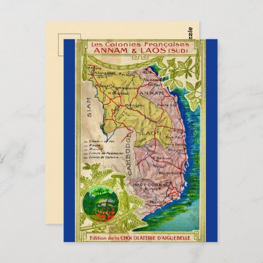 美しいベトナムラオスの地図はがき ポストカード (正面/裏面)
