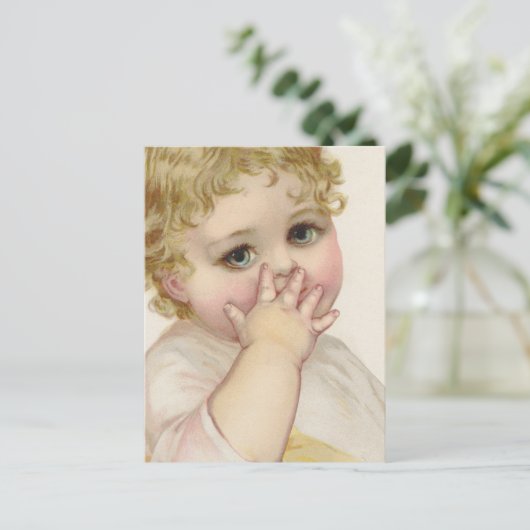 美しいベビーのキスヴィンテージイラストレーション ポストカード (スタンド正面)