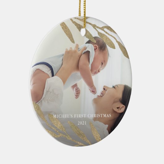 美しいベビーの初めてのクリスマス植物写真 セラミックオーナメント (右)